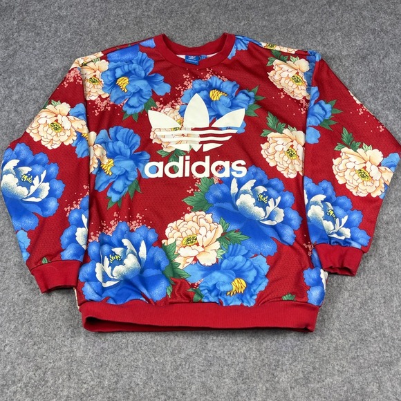 adidas Originals Tops - Adidas Originals Women Red Floral Peony Trefoil Sweatshirt BJ8415 Size Medium
